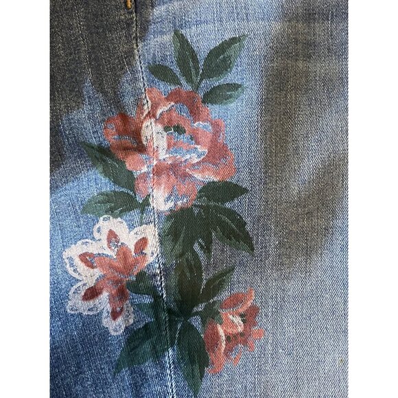 Loft Womens Floral Design Blue Denim Jeans Size 30/10 Curvy Skinny Frayed Hem - Picture 7 of 14